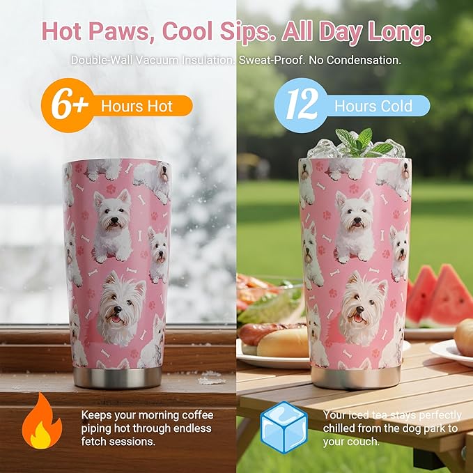 Westie Dog Gifts Tumbler 20oz - Stainless Steel Insulated Cup with Lid & Straw, Dog Lover Gift for Women Men