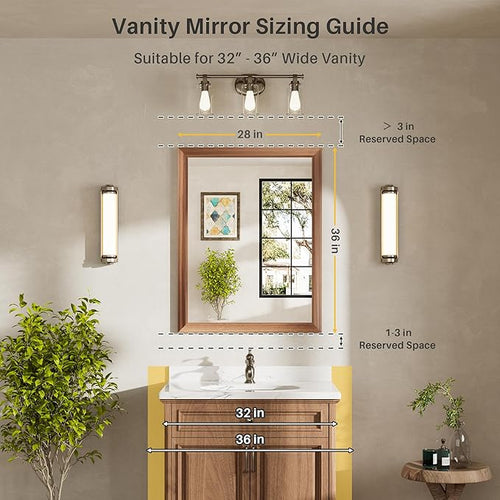 28x36 Inch Bathroom Mirror for Wall, Anti-Rust Walnut Wood Grain Metal Framed - Image 2