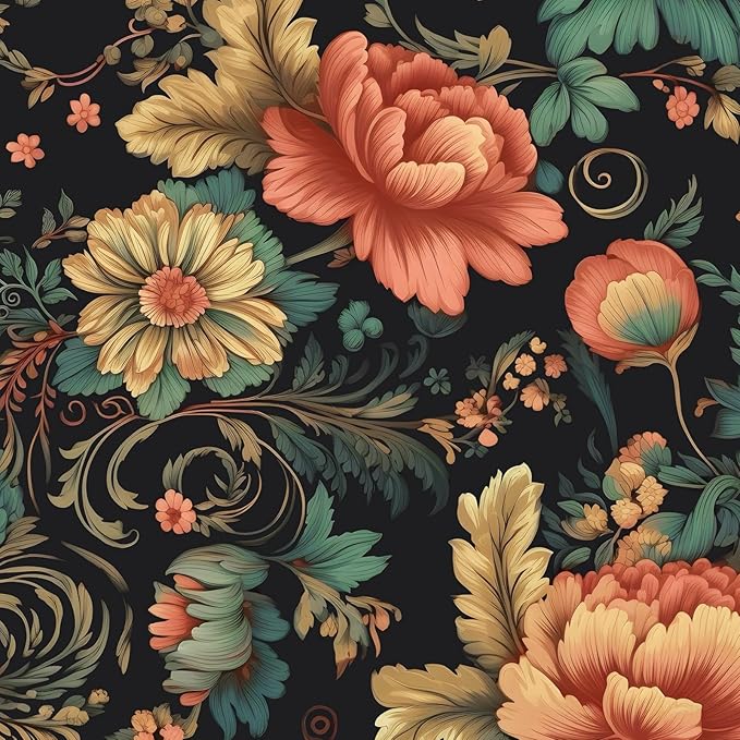 BOKEBEVE Red Colorful Floral Peel and Stick Wallpaper Vintage Contact Paper by BOKEBEVE