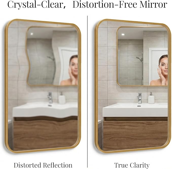 30x48 Inch Oversized Matte Gold Bathroom Vanity Mirrors | Flush Mount Deep Set - Image 6
