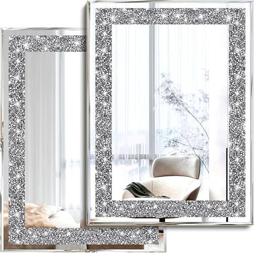 2 Piece Wall Mirrors, Crush Diamond Wall Décor Silver Decorative Mirrors by XIHACTY