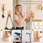 Wall Hooks for Small Space: Foldable Wooden Natural Coat Hooks 2Pack for - Image 6