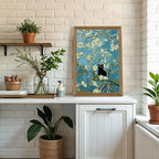 Fantasy Artists Van Gogh's Almond Blossom Funny Black Cat Canvas Wall Art - Image 2