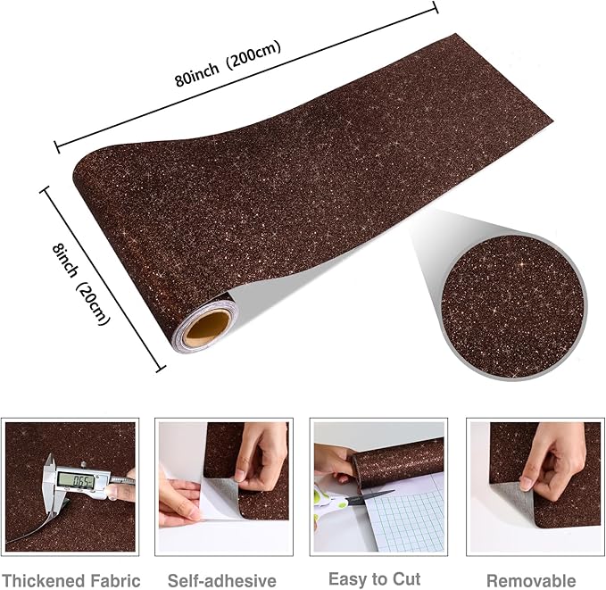 CRE8TIVE Dark Brown Glitter Wallpaper Border Peel and Stick Wall Border 8"x80" - Image 9