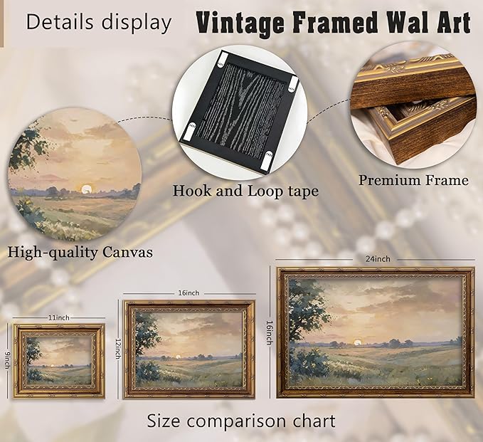 Vintage Gold Framed Wall Art Retro Fall Sunset Country Oil Painting Canvas - Image 5