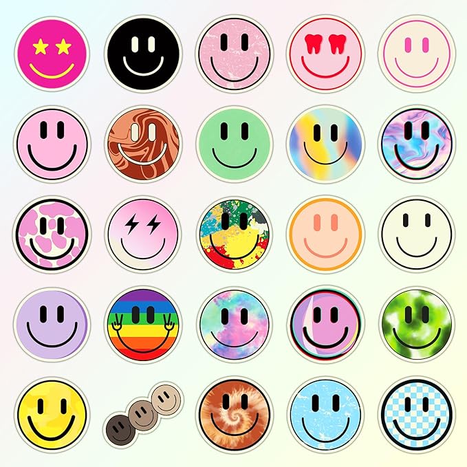 50PCS Smiling Glow in The Dark Stickers, Cute Water Bottle Stickers for Kids, for Teaching Rewards, Notebooks, Stationery, Luggage, Cartoon PVC Happy Stickers