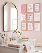 tgguytiy 9Pcs Pink Bow Bathroom Wall Art Prints, Coquette Bowknot Aesthetic - Image 5