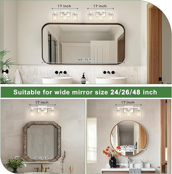 DORESshop 17 Inch Bathroom Light Fixtures, 3-Light Vintage Ivory Bathroom - Image 2