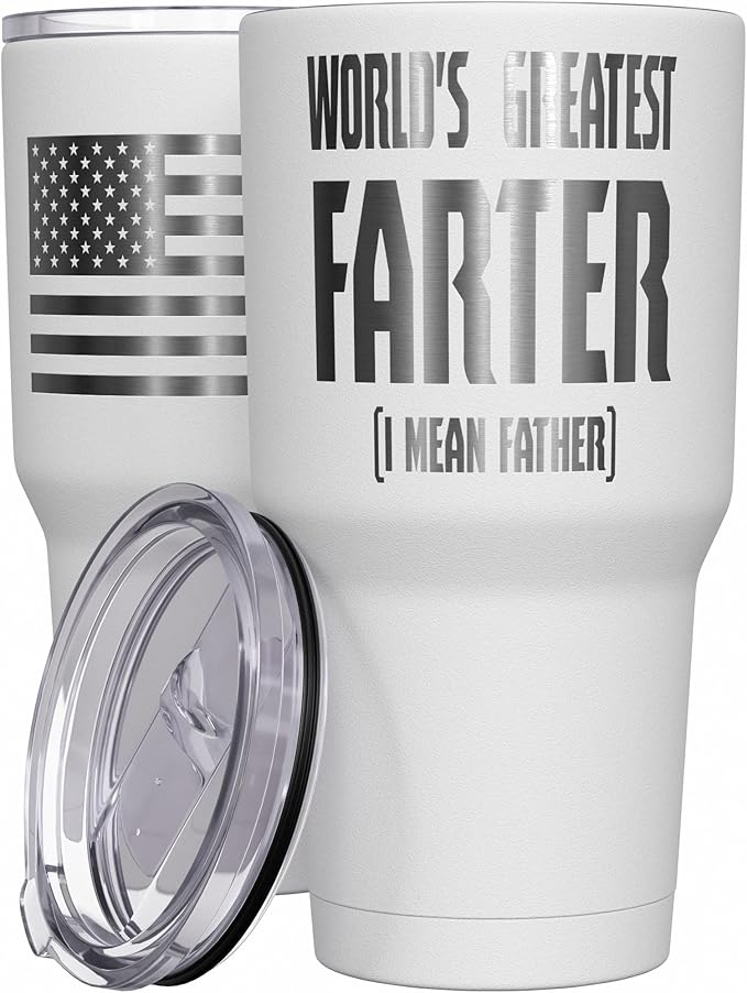 We The People Holsters - World's Greatest Farter - Coffee Tumbler - American Flag Coffee Travel Mug - Engraved Tumbler - Double Insulated Tumbler - 30 oz