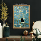 Fantasy Artists Van Gogh's Almond Blossom Funny Black Cat Canvas Wall Art - Image 3