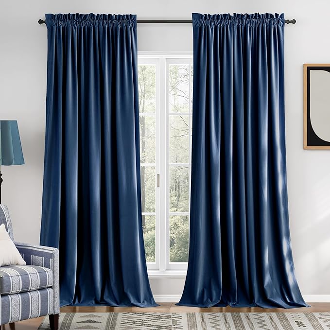 NICETOWN Navy Blue Velvet Blackout Curtains 96 inch Long by NICETOWN