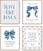 LARTSFRO Coquette Navy Blue Bow Jesus Wall Art Decor Posters, Inspirational by Unknown