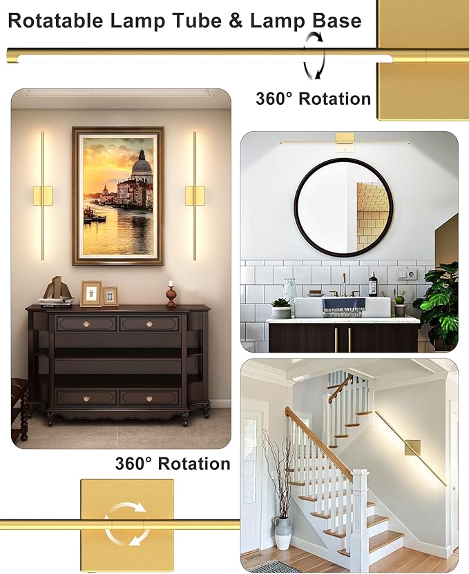 Battery Powered Wall Sconce Set of Two: Gold Wireless Rechargeable Wall Lights - Image 5