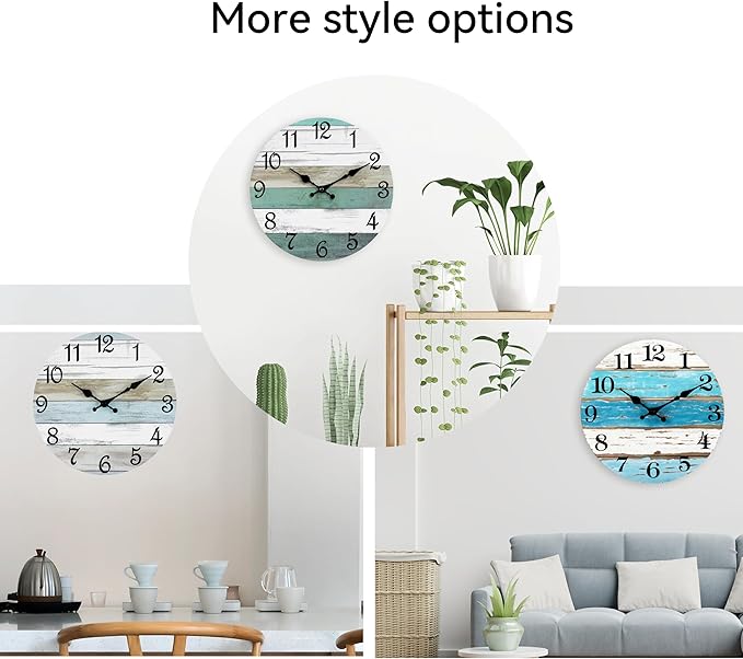 CHYLIN Wall Clock, Silent Non Ticking Battery Operated, Rustic Coastal Country - Image 4