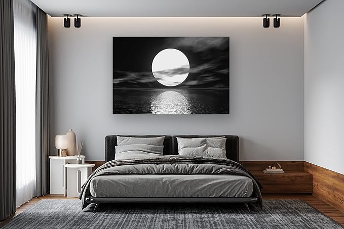 Cao Gen Decor Art S06469 Wall Art Canvas Sea White Full Moon in Night Picture - Image 2