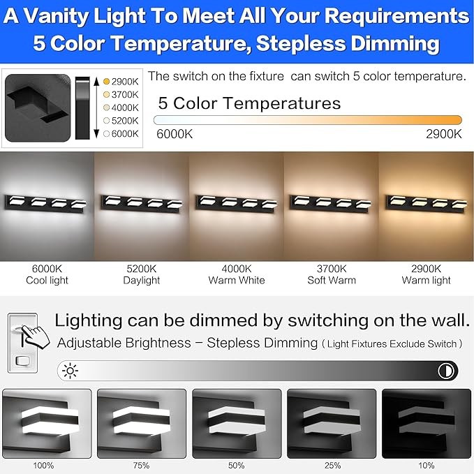 SOLFART Bathroom Vanity Lights, Adjustable Black Matt Black Vanity Light - Image 2