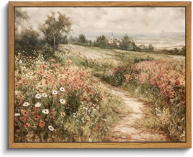 OIQArtOIQ Framed Canvas Wall Art, Vintage Decor, Landscape Nature Country by OIQArtOIQ