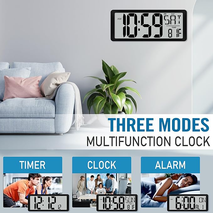 TXL 14.2"" Large Digital Wall Clock Battery Operated, Digital Clock Large - Image 7
