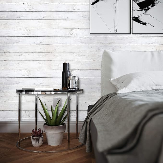 CiCiwind 590 in x17.7 in White Wood Peel and Stick Wallpaper Removable Vintage - Image 3