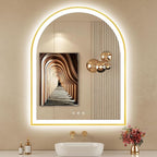 30"x36" Arched LED Mirror for Bathroom, Brushed Gold Lighted Bathroom Mirror by OUMUSUMIRROR