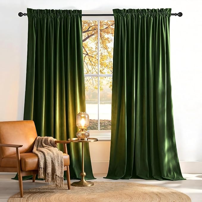 NICETOWN Olive Green 90 inch Long Velvet Curtains by NICETOWN
