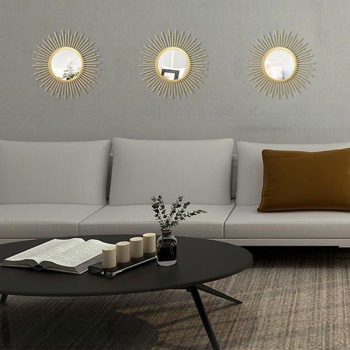 3 Set Sunburst Mirrors for Wall Decorative Metal Mirrors Small Mirror Sets - Image 2