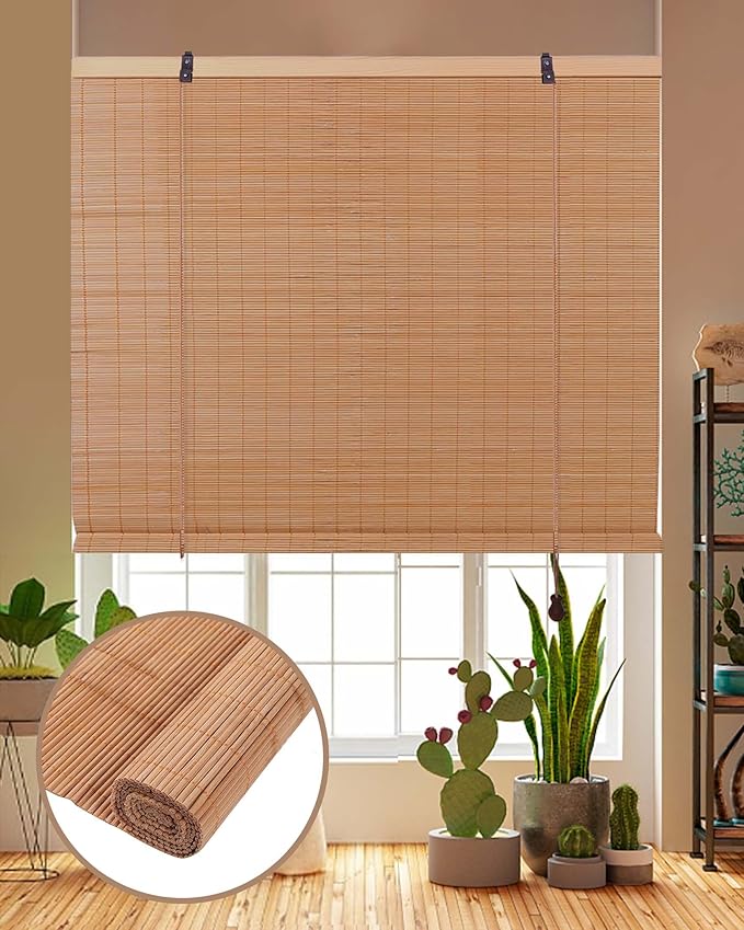FoundGo Retro Bamboo Blinds 35" W x 64" H Bamboo Roman Shades Light Filtering by FoundGo