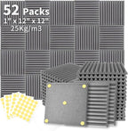 Focusound 52 Pack Grey Acoustic Foam Panels 1" x 12" x 12" Sound Proof Foam by Focusound