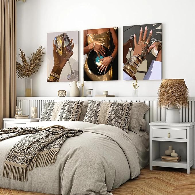 Black Girl wall Art Set of 3, African American Woman Wall Decor Fashion Gold - Image 6