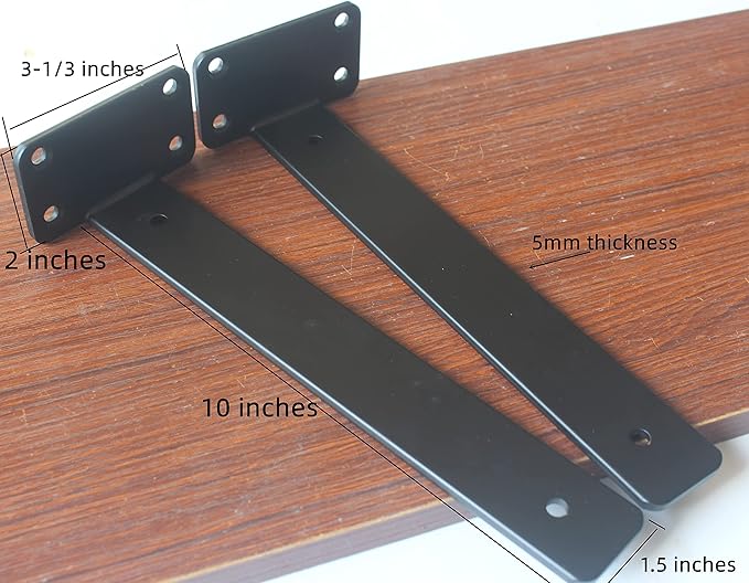 6 Pack - 10 inch Black Hidden L Shelf Bracket Iron Floating Shelf Brackets - Image 2
