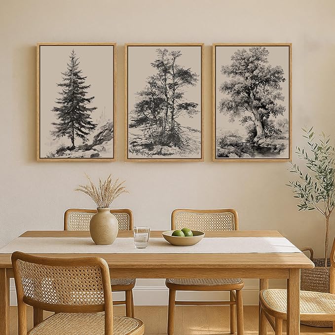 Large Framed Vintage Wall Art for Living Room, 3 Piece Tree Forest Artwork for - Image 2