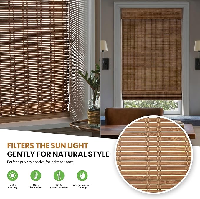 LazBlinds Cordless Bamboo Roman Shades, Light Filtering Window Treatment - Image 4