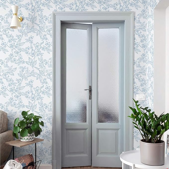 Ismoon Peel and Stick Wallpaper Blue and White Contact Paper Modern Flroal Wall - Image 6