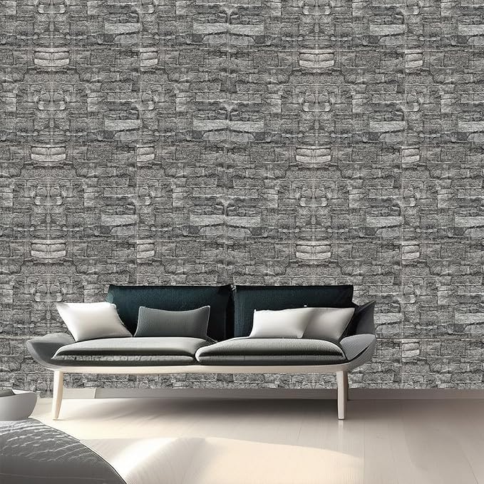 3D Wall Panels Peel and Stick in Black Grey Stone, Textured Faux Brick Wall - Image 8