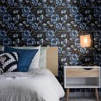 FLFK Black Floral Wallpaper Peel and Stick Dark Blue Flower Wallpaper 16" x - Image 3