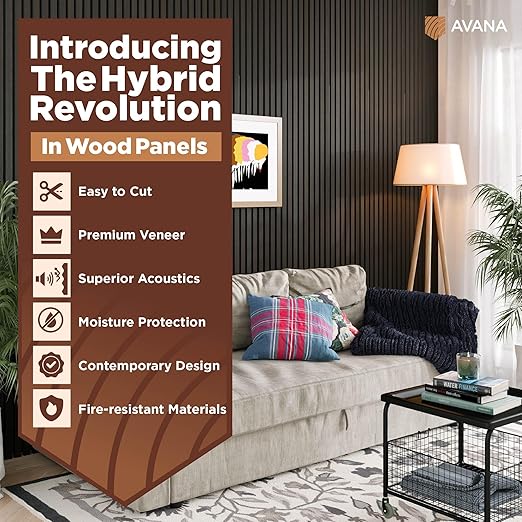 Avana Modern Acoustic Wood Wall Panels – 47.2 x 12.6 Inch Smoke Oak Acoustic - Image 2