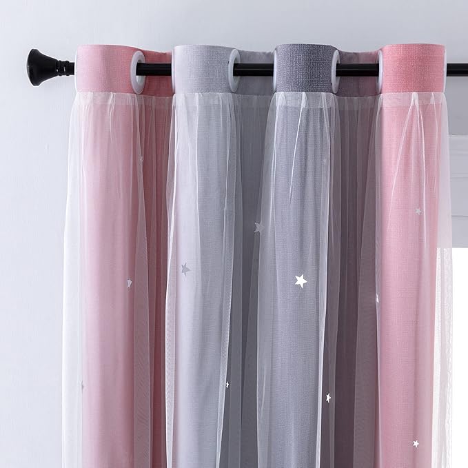 XiDi Curtains for Bedroom Decor, Rainbow Pink-Grey-52-45 by Addsomecolortolife