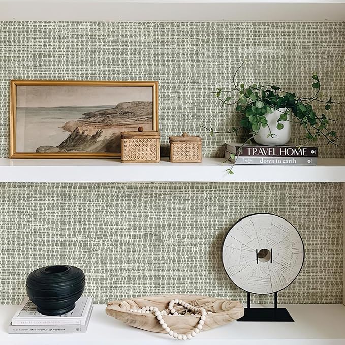 JiffDiff Grasscloth Wallpaper Peel and Stick Cream Grassweave Stick on - Image 3