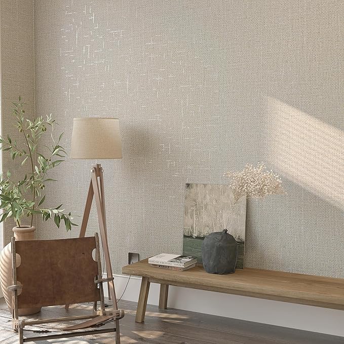 VEELIKE Beige Glasscloth Peel and Stick Wallpaper Textured 24''x118'' - Image 2