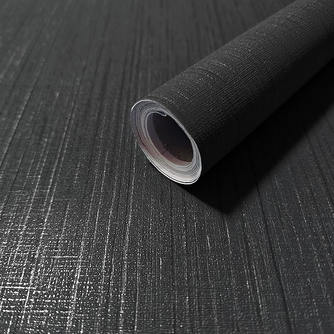 Dviolet Black Grasscloth Textured Fabric Contact Paper by Dviolet
