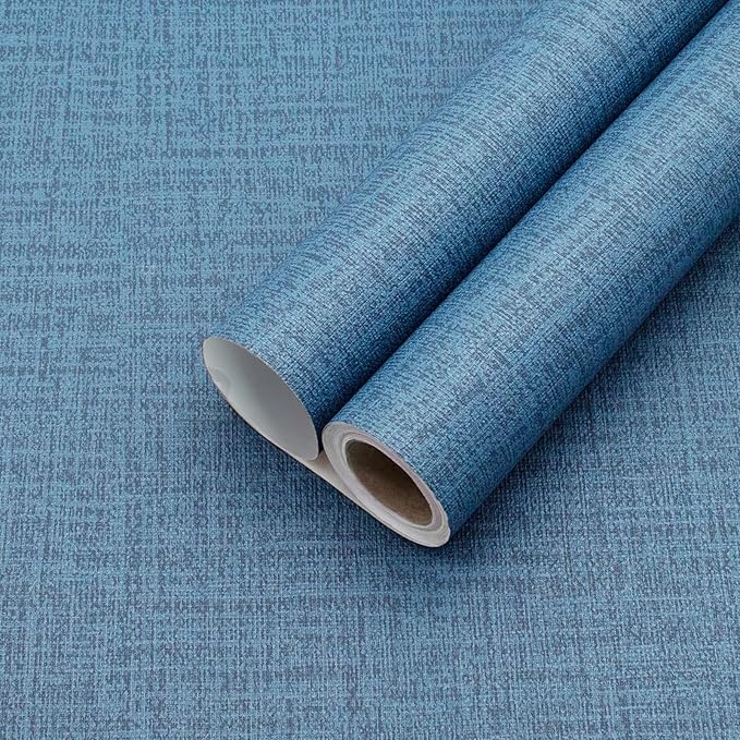 Yancorp 24"x120" Textured Fabric Navy Blue Faux Grasscloth Peel and Stick by YancorpHomeDecor