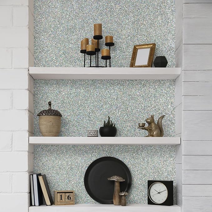 CHIHUT Peel and Stick Silver Holographic Glitter Wallpaper - Image 5