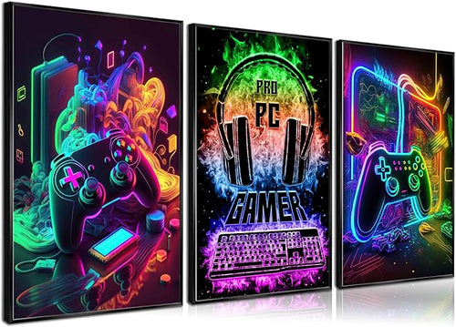 3Pcs Cool Gaming Wall Art Retro Video Gamer watercolor Posters Pictures by PPV