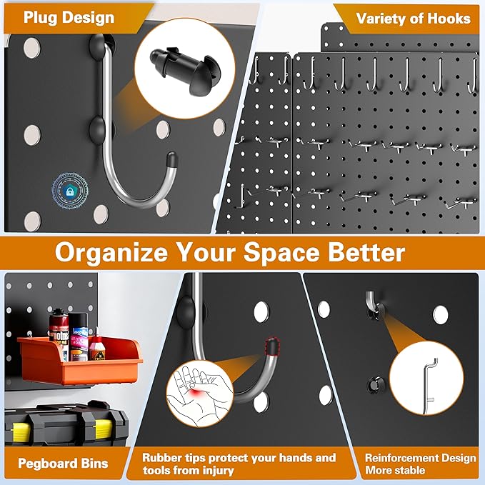 Peg Board, 6 Pack Black Peg Board Panels, 60lbs Load Capacity Each, Pegboard - Image 6