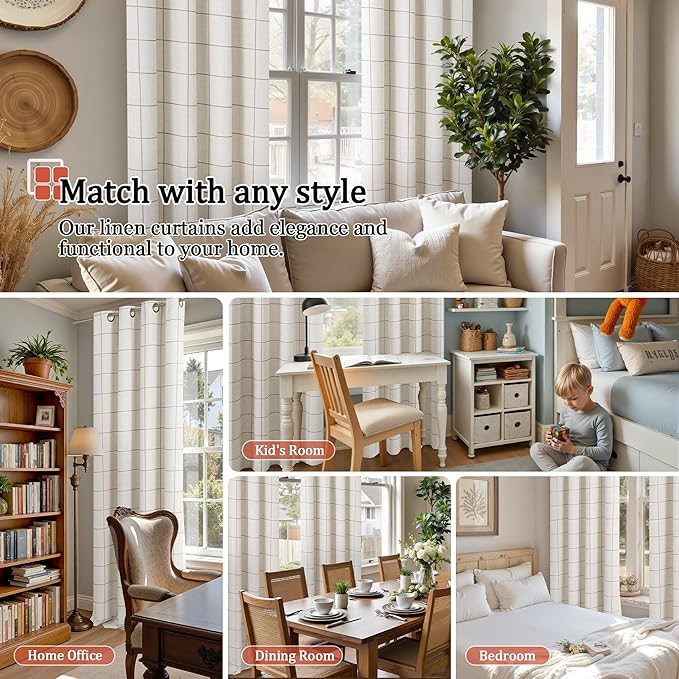 Lajode Brown Plaid Linen Blackout Curtains - Image 4