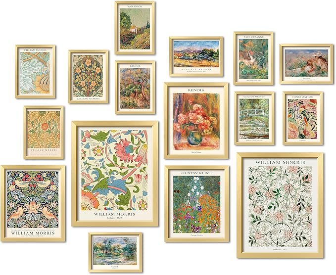 ANERZA 16 PCS Gold Framed Vintage Eclectic Wall Art Decor, William Morris Wall by ANERZA