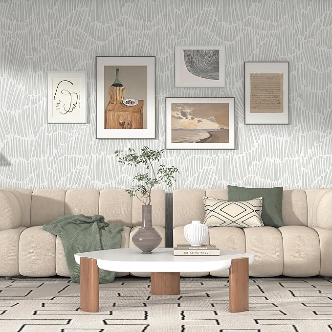 Theper Green Wallpaper 17.3"×197" Modern Striped Peel and Stick Wallpaper Boho - Image 4