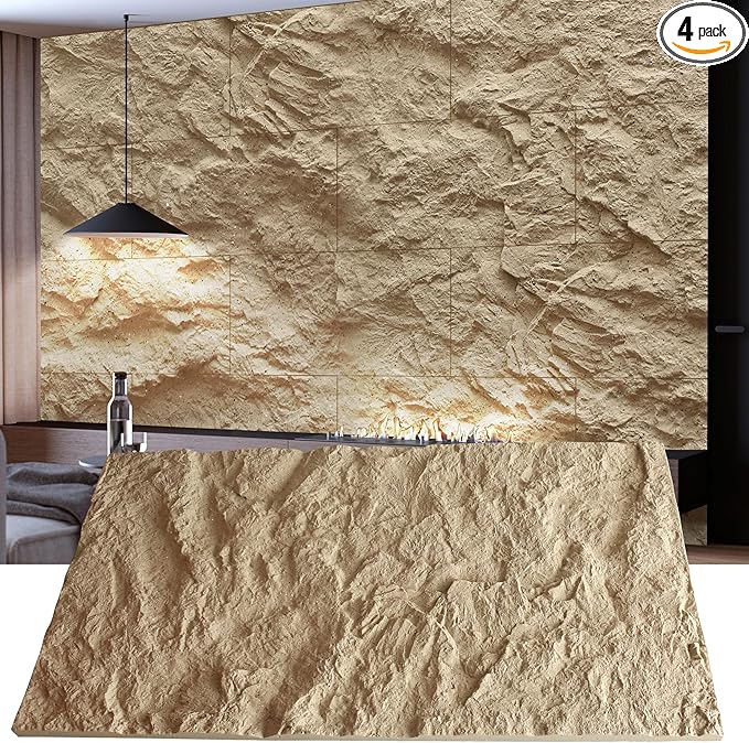 KASARO 3D Faux Stone Wall Panels, Cement Texture Thicker Accent by KASARO