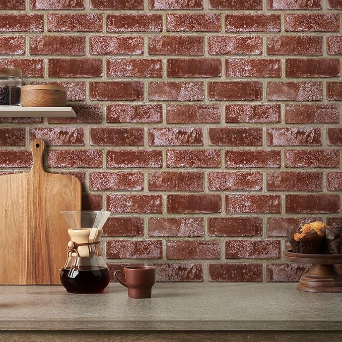 COMSTICKC 3D Red Brick Wall Panels Peel and Stick Tiles, Small Size Thin PVC - Image 2