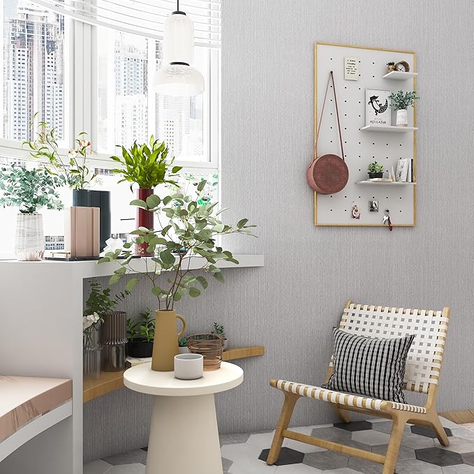 Grasscloth Peel and Stick Wallpaper Gray Fabric Wallpaper Faux Linen Wallpapers - Image 6